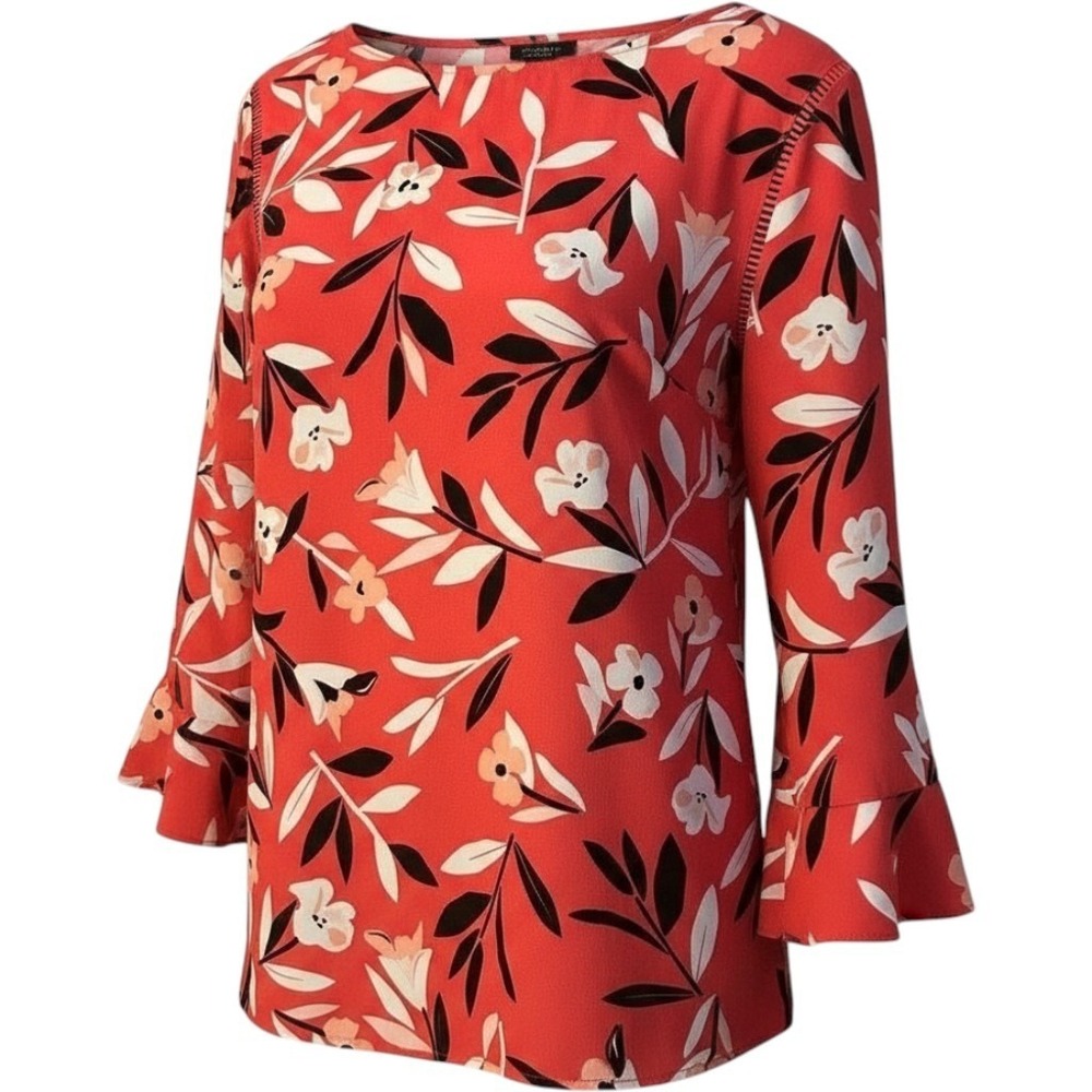 Talbots Blouse Womens 2XP Pink Multi Floral Bell Sleeves Mature Office Career‎
